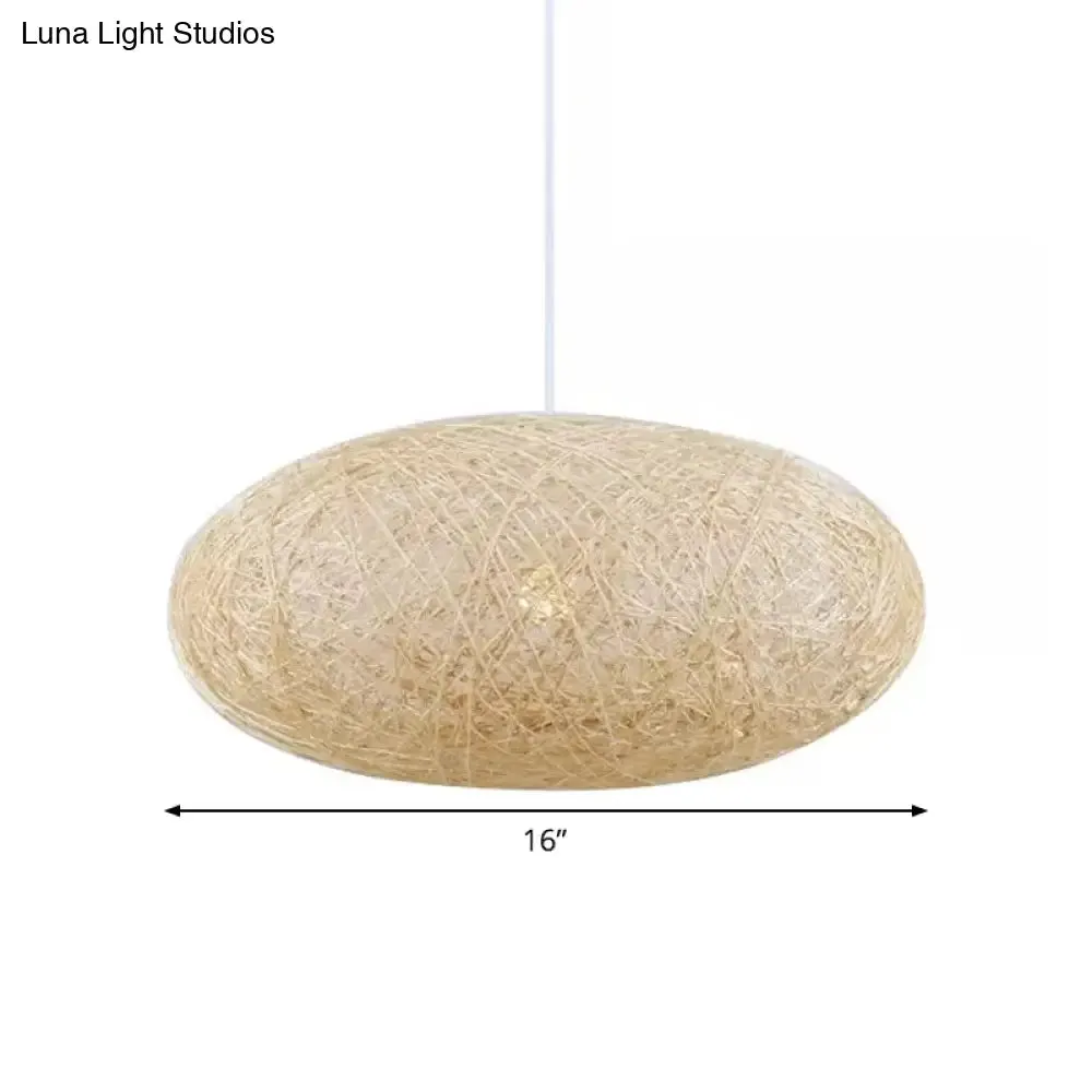 Beige Ellipse Pendulum Light Asia - Rattan Hanging Pendant, 16"/19.5" Wide