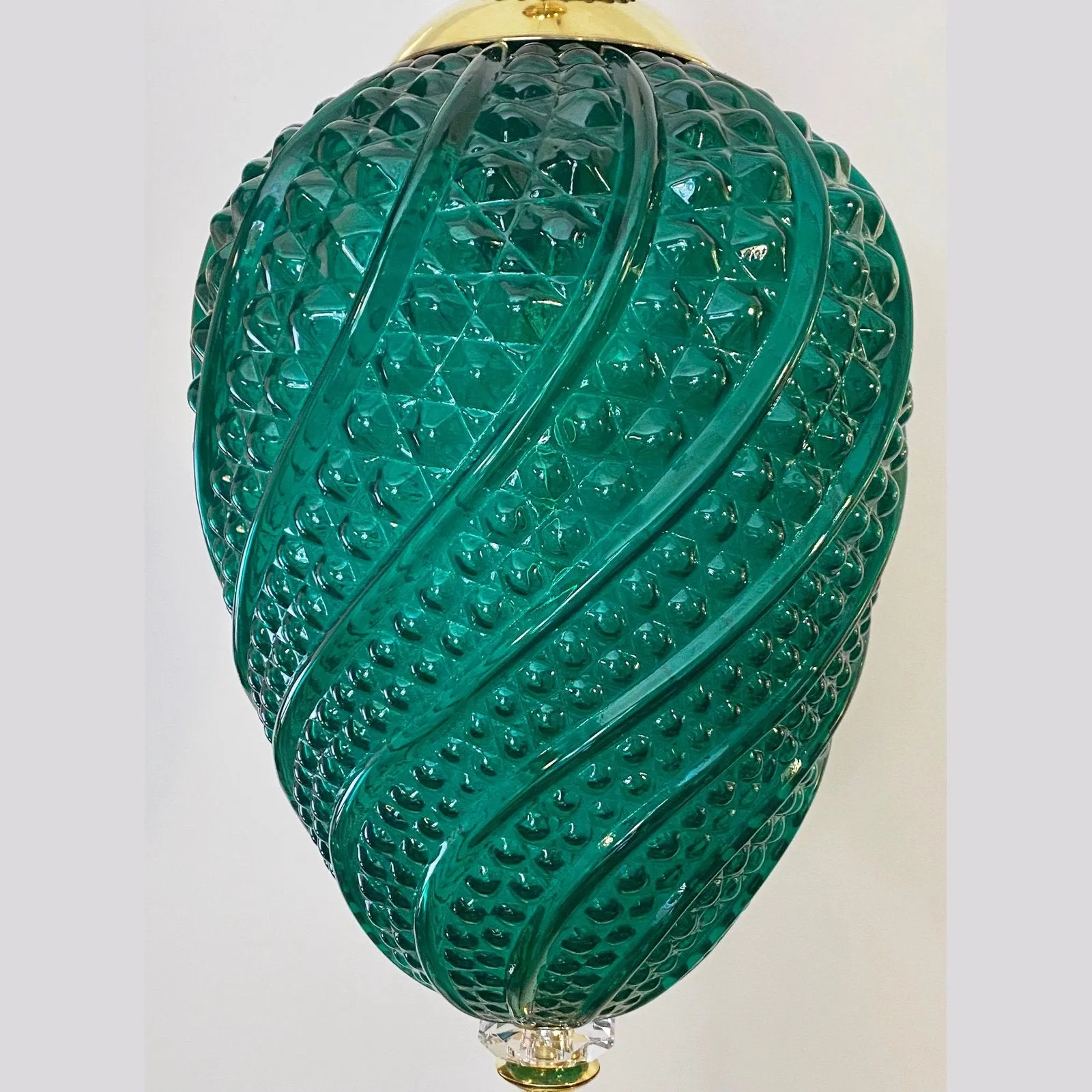 Bespoke Italian Oval Black Crystal Green Murano Glass Brass Egg Pendant Light