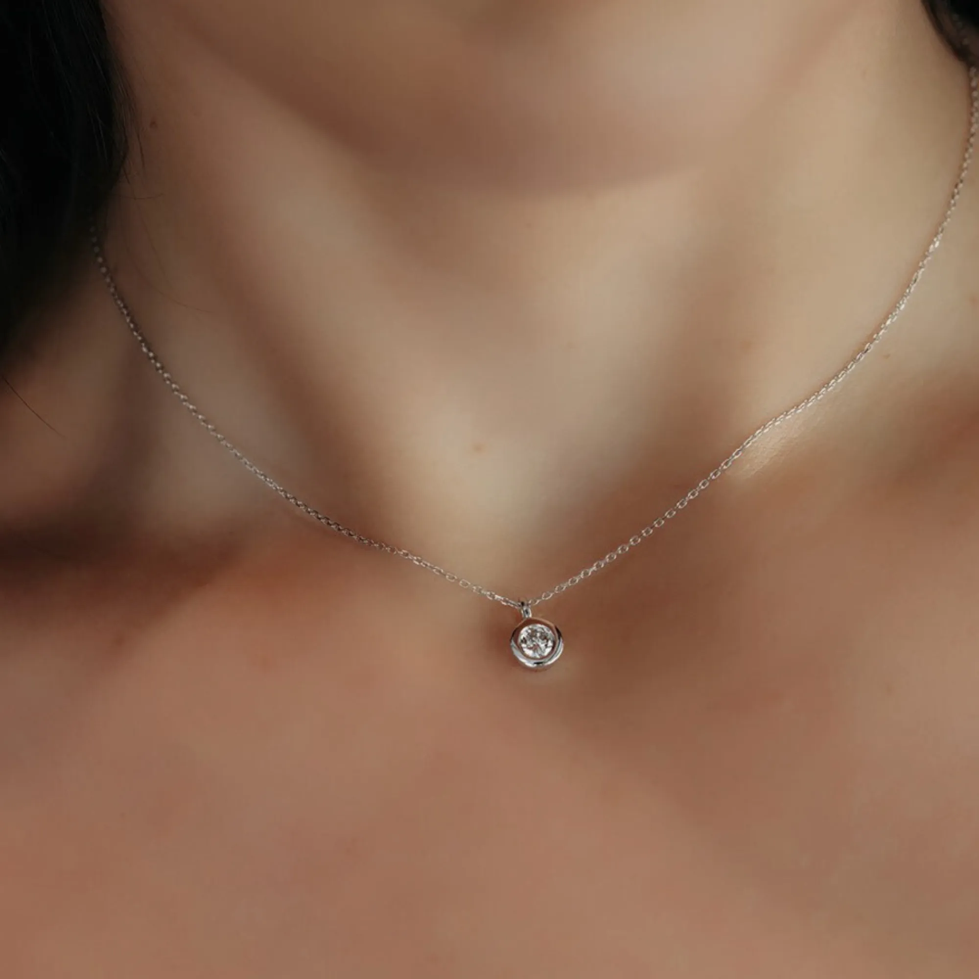 Bezel Set Round Diamond Solitaire Necklace