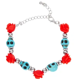 Blue Skulls and Red Roses Bracelet