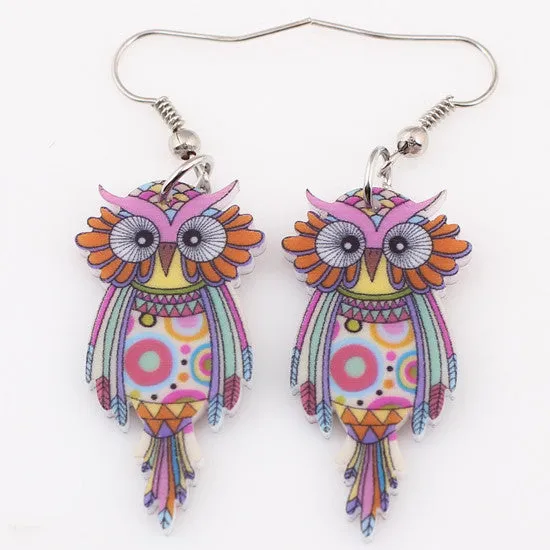 Bonsny Drop Owl Earrings Acrylic Long Big Dangle Earrings News Spring Summer Girls Women Jewelry Accessories Fashion Styles