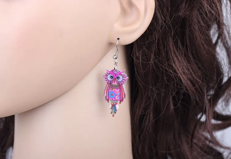 Bonsny Drop Owl Earrings Acrylic Long Big Dangle Earrings News Spring Summer Girls Women Jewelry Accessories Fashion Styles