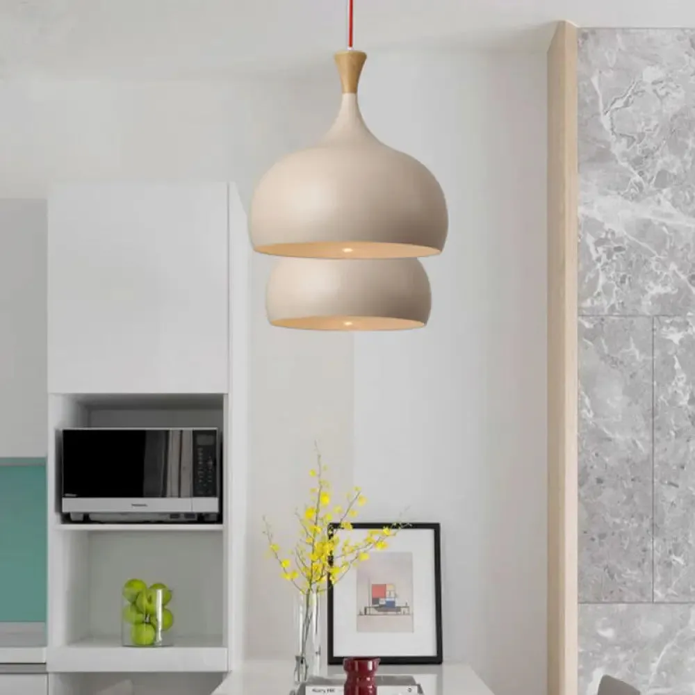 Bowl Ceiling Lamp - Modern Metal Hanging Light Fixture with Wood Cap"