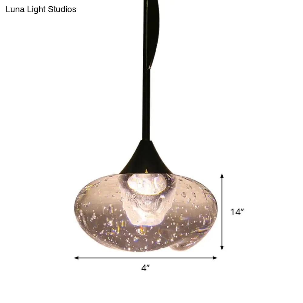 Brass Hanging Ceiling Pendant Light, Clear Seeded Glass Oval, Contemporary Style, 1-Light