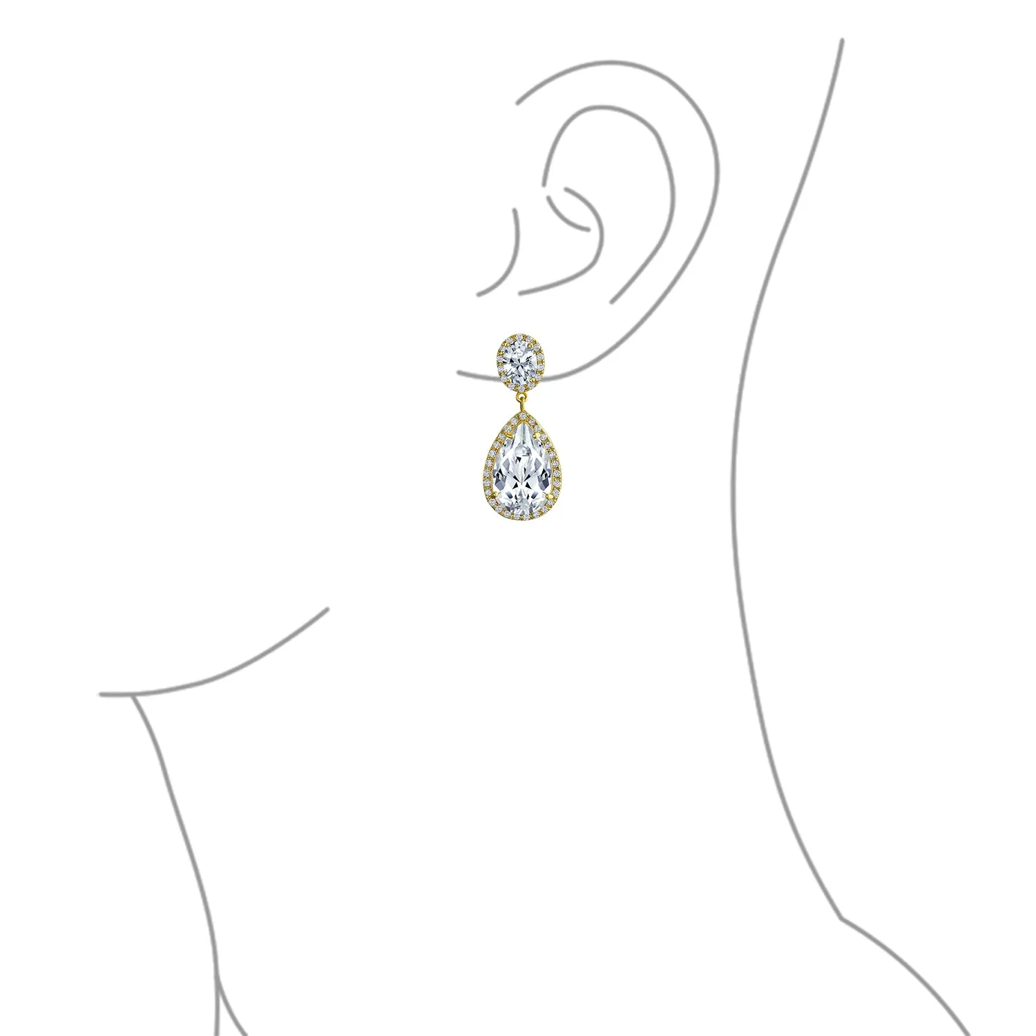 Bridal Teardrop CZ Halo Chandelier Clip On Earrings Silver Rose Gold