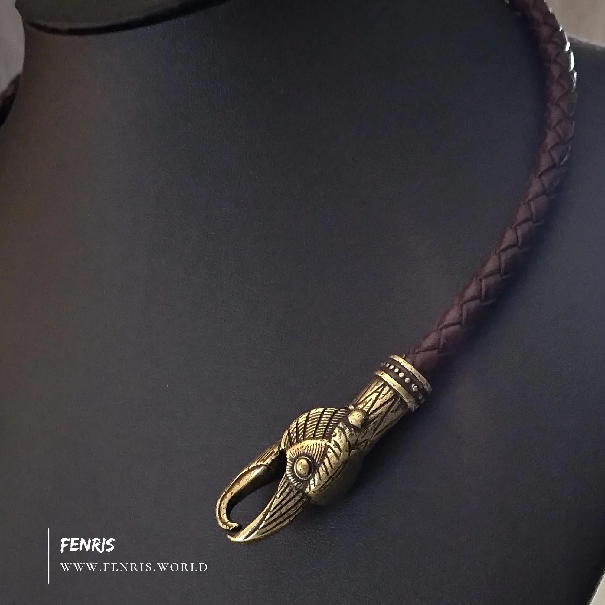 Bronze Big Raven Torc Brown Leather | Fenris