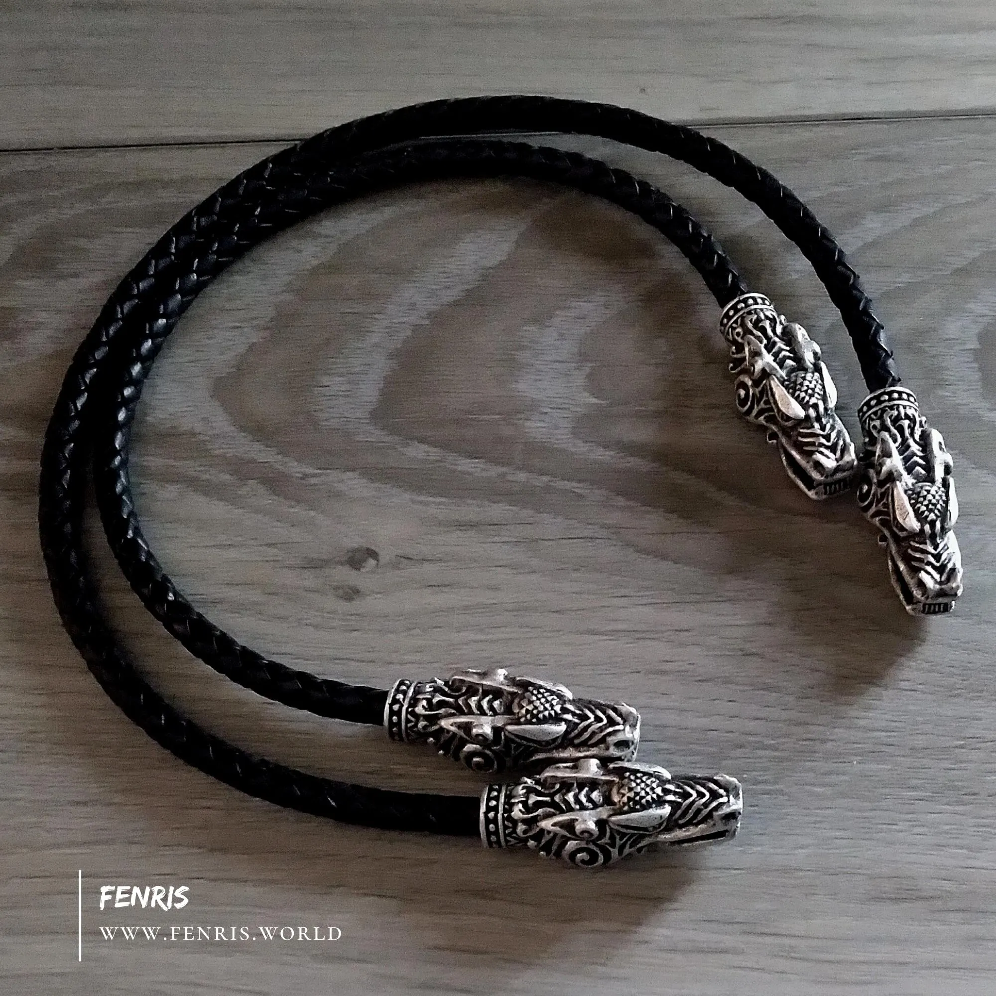 Celtic Dragon Torc Silver Decorated Style Black Leather Youth Size | Fenris