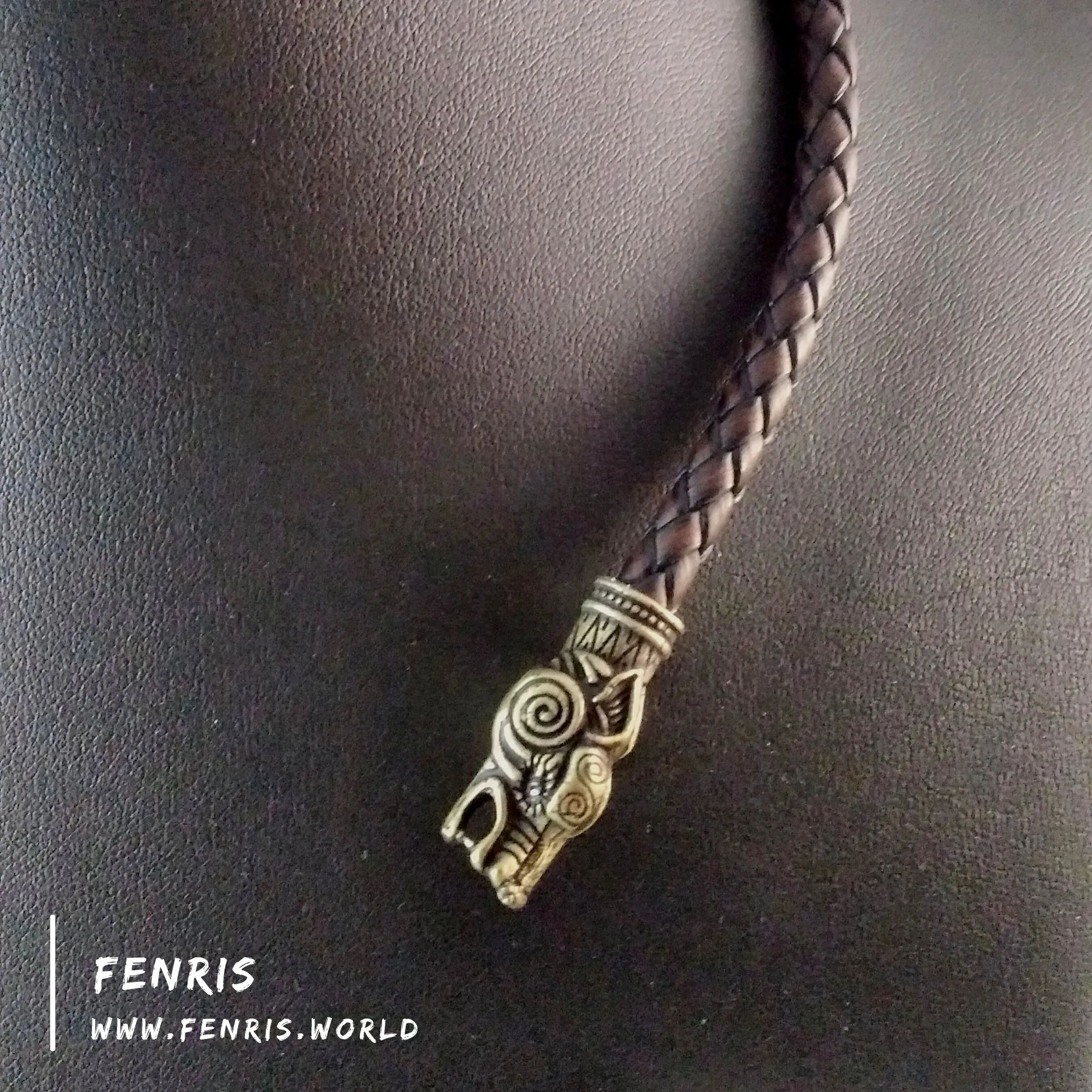 Celtic Torc Bronze Wolf Brown Leather | Fenris