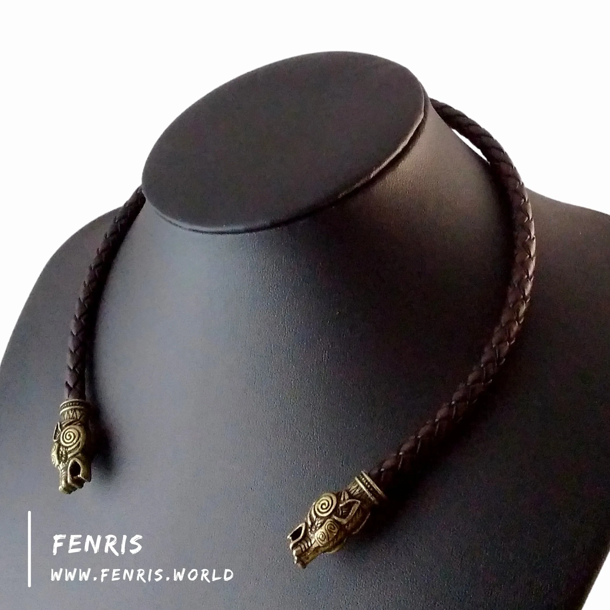 Celtic Torc Bronze Wolf Brown Leather | Fenris