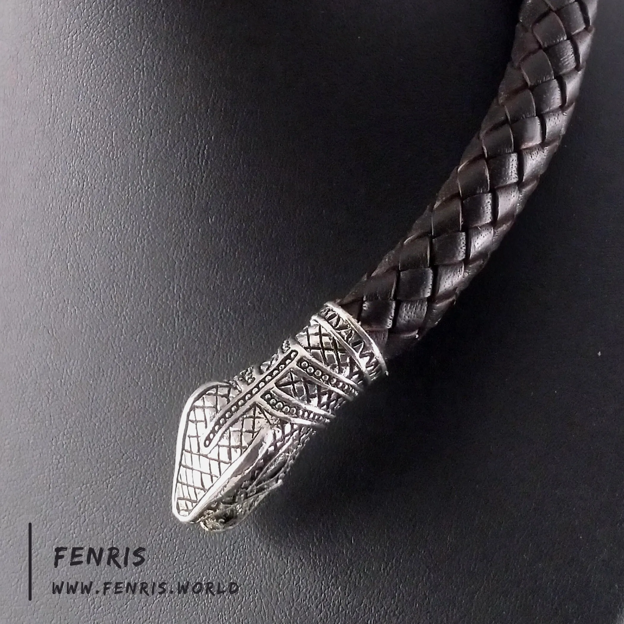 Celtic Torc Silver Snake Black Leather | Fenris