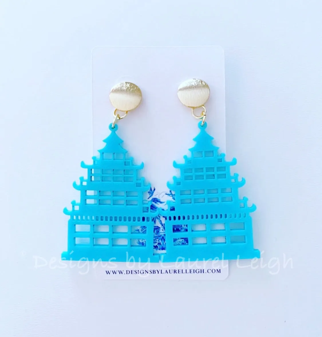 Chinoiserie Chic Pagoda Earrings - White/Black/Turquoise