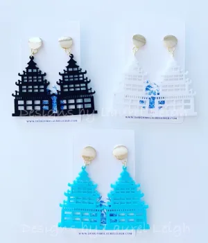 Chinoiserie Chic Pagoda Earrings - White/Black/Turquoise