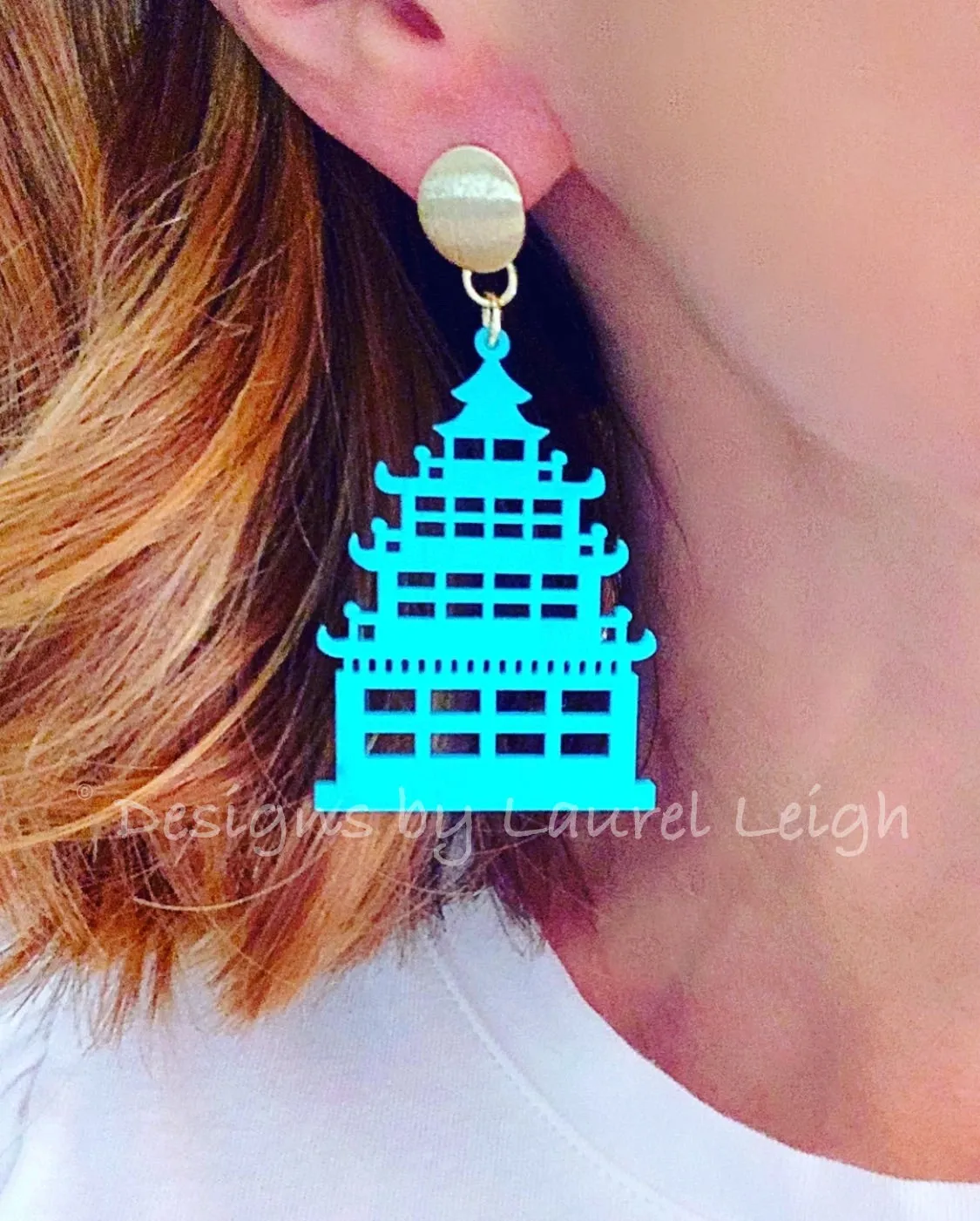 Chinoiserie Chic Pagoda Earrings - White/Black/Turquoise