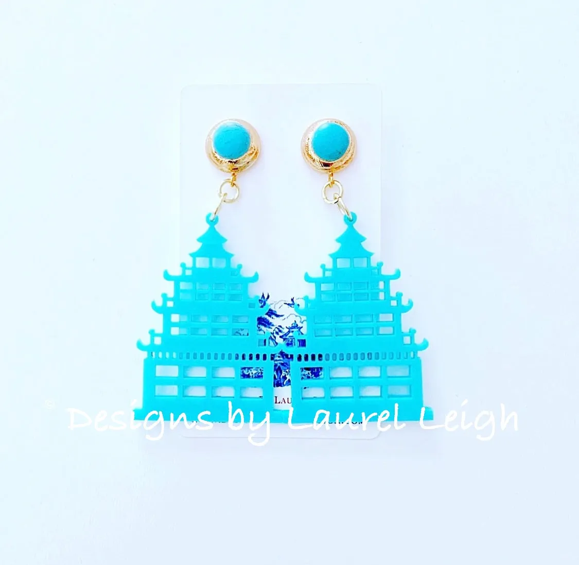 Chinoiserie Chic Pagoda Earrings - White/Black/Turquoise