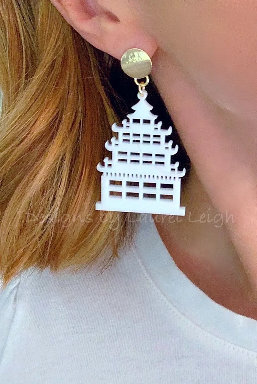 Chinoiserie Chic Pagoda Earrings - White/Black/Turquoise