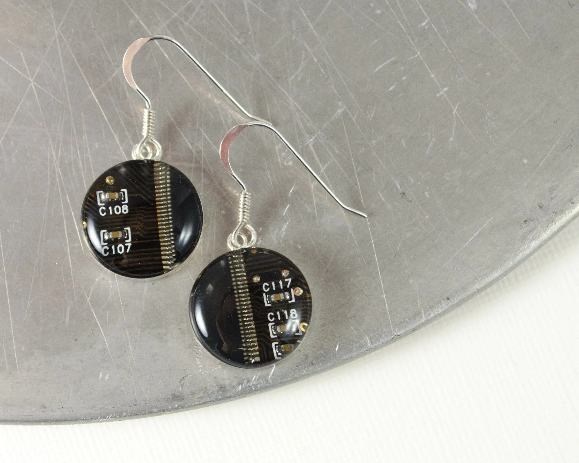 Circuit Board Earrings CHOOSE COLOR, Sterling Silver Earrings, Geeky Earrings, Wearable Technology, Computer Jewelry, Engineer Gift