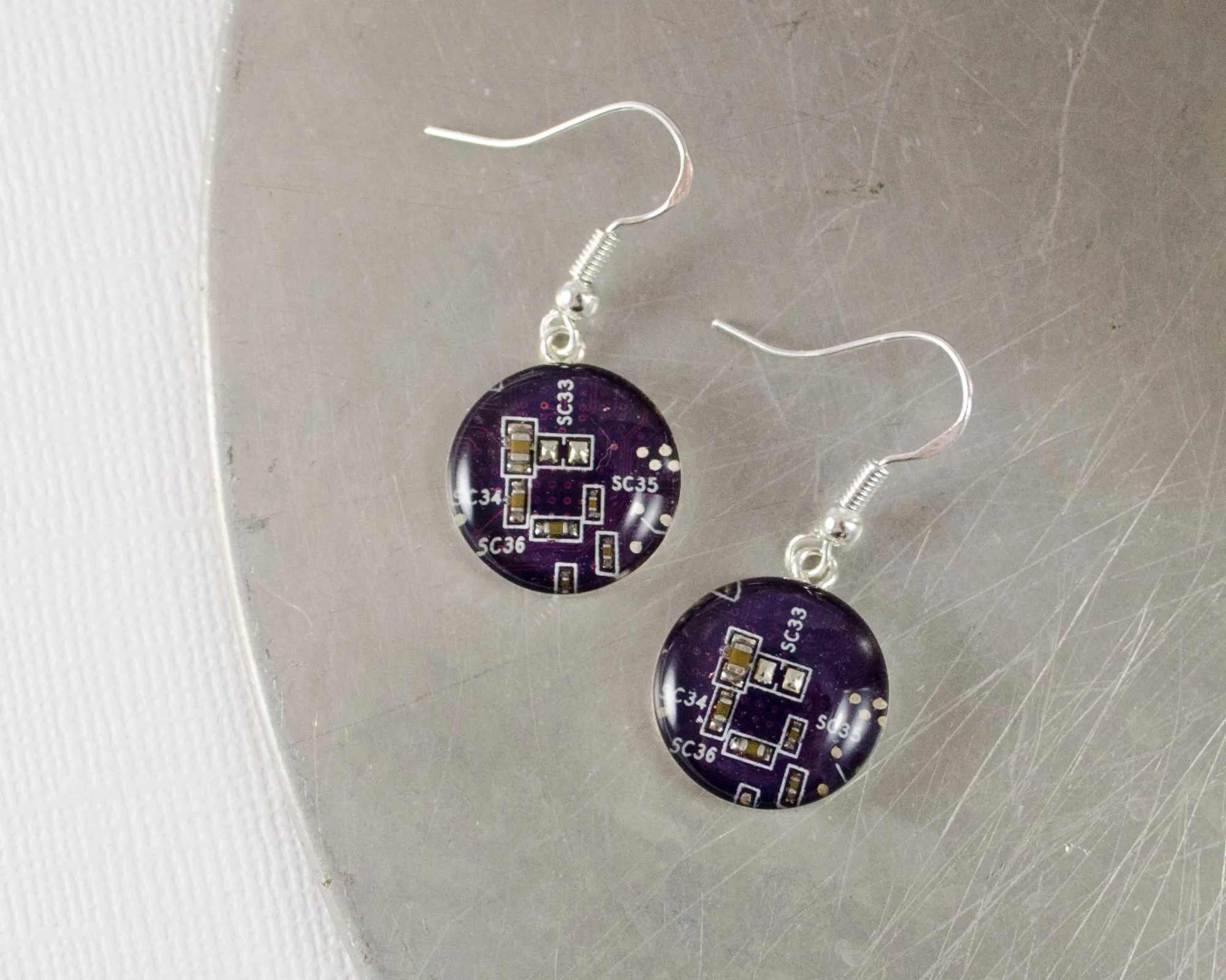 Circuit Board Earrings CHOOSE COLOR, Sterling Silver Earrings, Geeky Earrings, Wearable Technology, Computer Jewelry, Engineer Gift