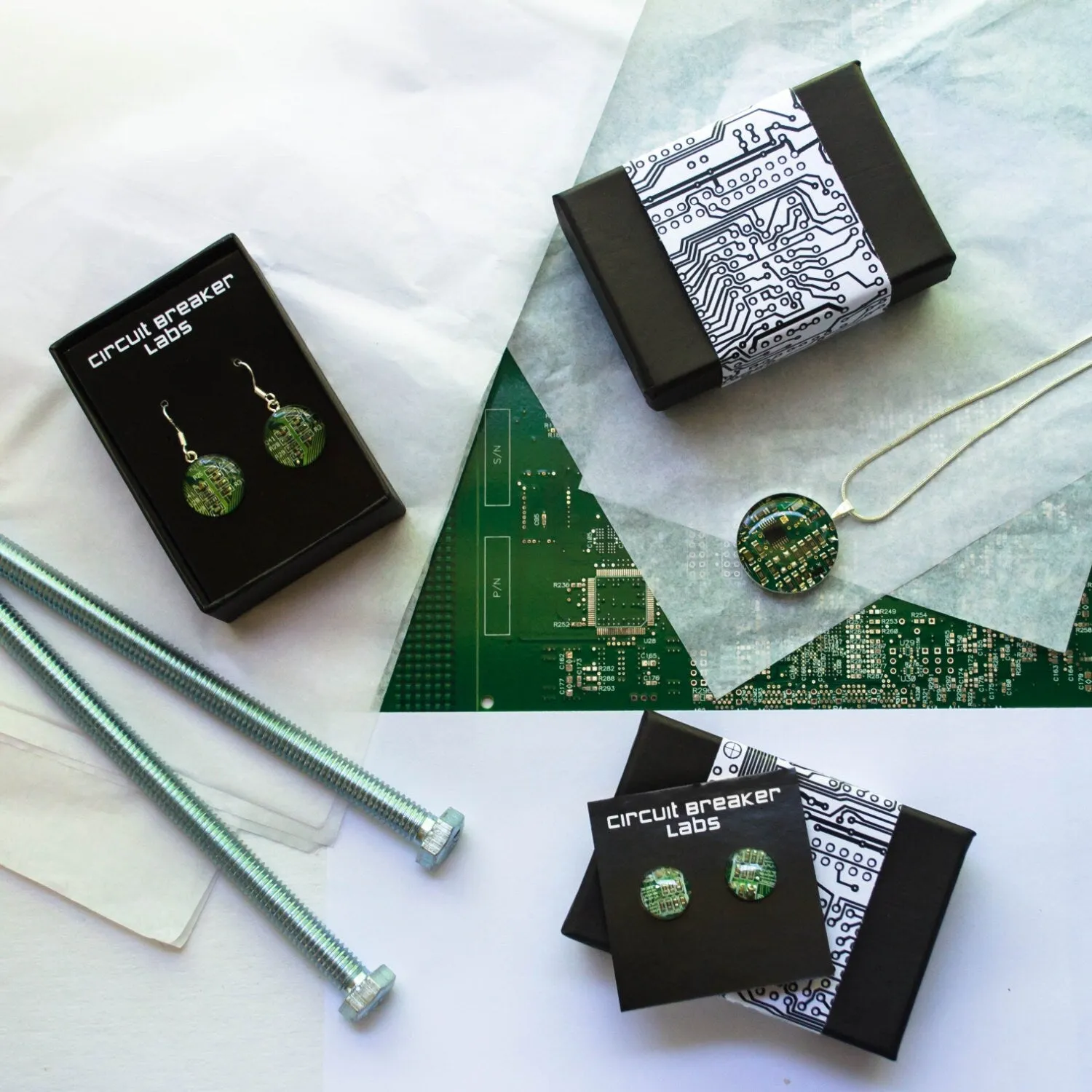 Circuit Board Earrings CHOOSE COLOR, Sterling Silver Earrings, Geeky Earrings, Wearable Technology, Computer Jewelry, Engineer Gift