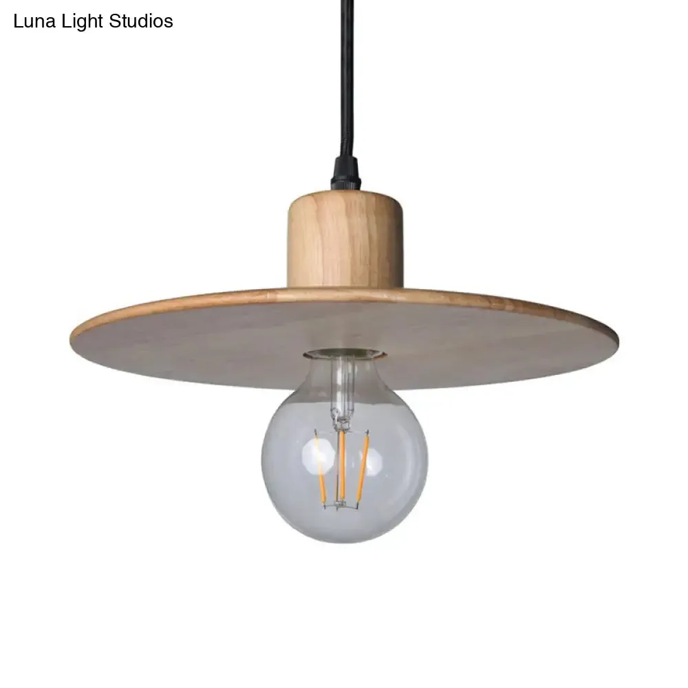 Circular Wood LED Mini Pendant Lamp in Beige - Minimalistic Bedroom Ceiling Suspension