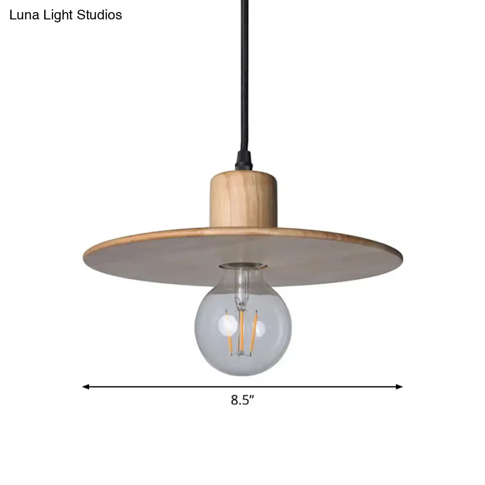 Circular Wood LED Mini Pendant Lamp in Beige - Minimalistic Bedroom Ceiling Suspension