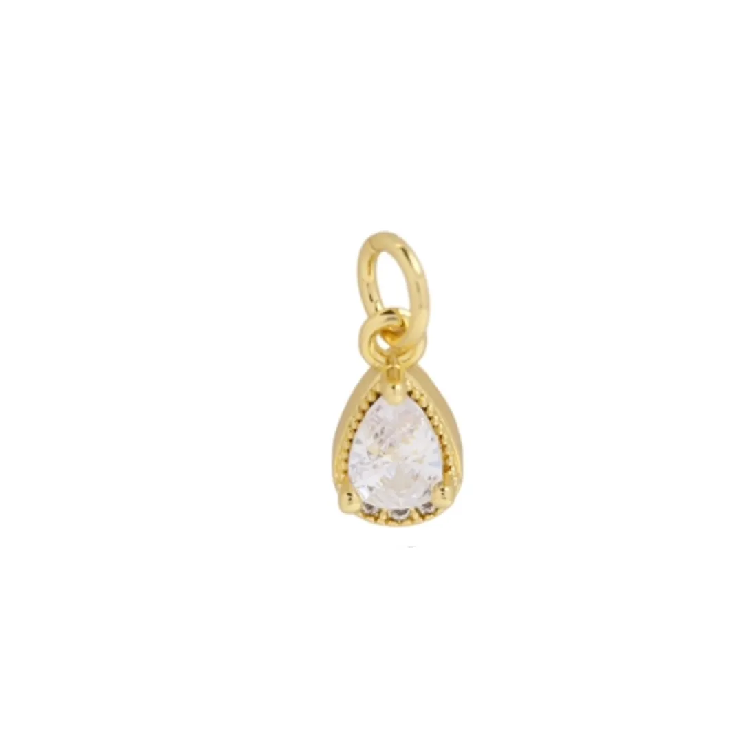 Clear Zircon Teardrop Charm For Charm Necklace & Bracelet