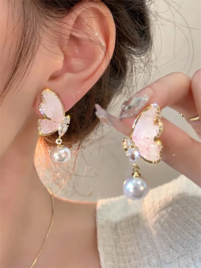 Colorful Crystal Flower Butterfly Exquisite Elegant Brincos Korean Earring