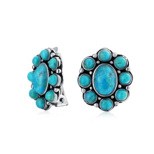 Concho Lapis Turquoise Oval Multi Gemstones Western Clip On Earrings