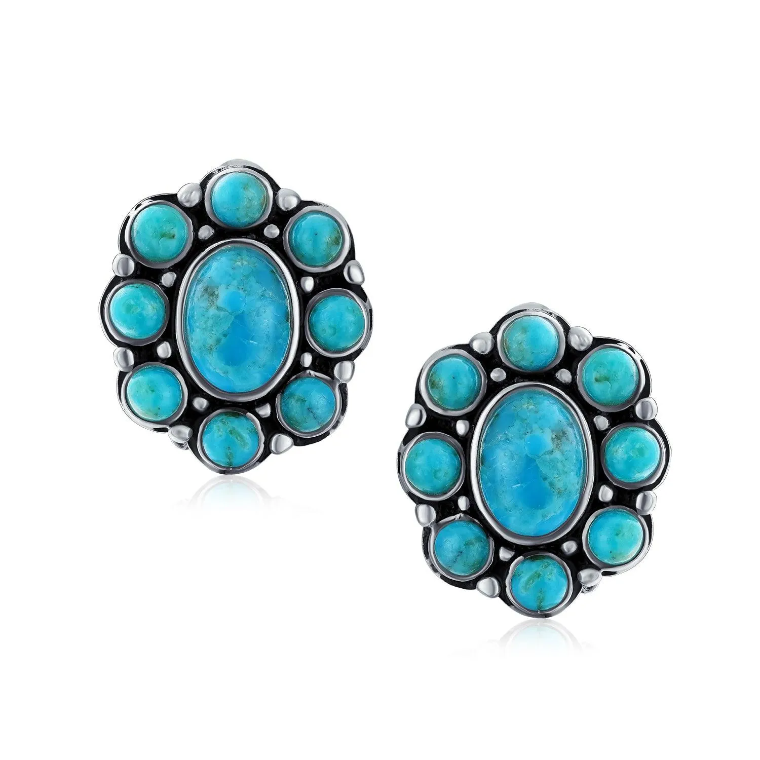 Concho Lapis Turquoise Oval Multi Gemstones Western Clip On Earrings