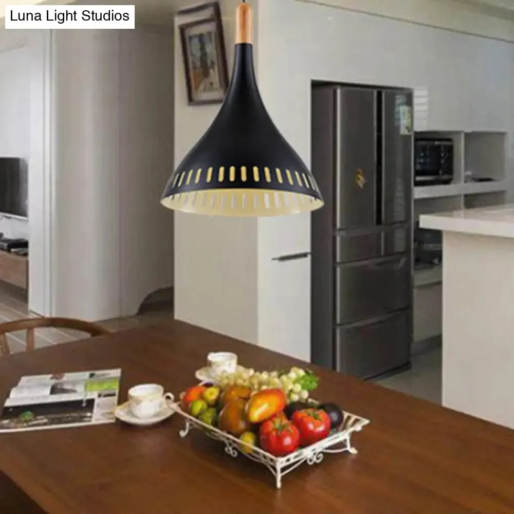 Contemporary Conical Metal Pendant Light - 1 Light, Black - 8"/12" Wide - Ideal for Dining Room