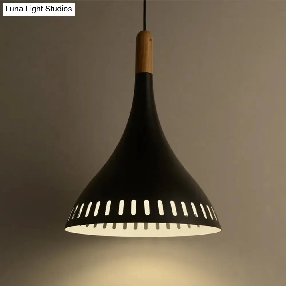 Contemporary Conical Metal Pendant Light - 1 Light, Black - 8"/12" Wide - Ideal for Dining Room