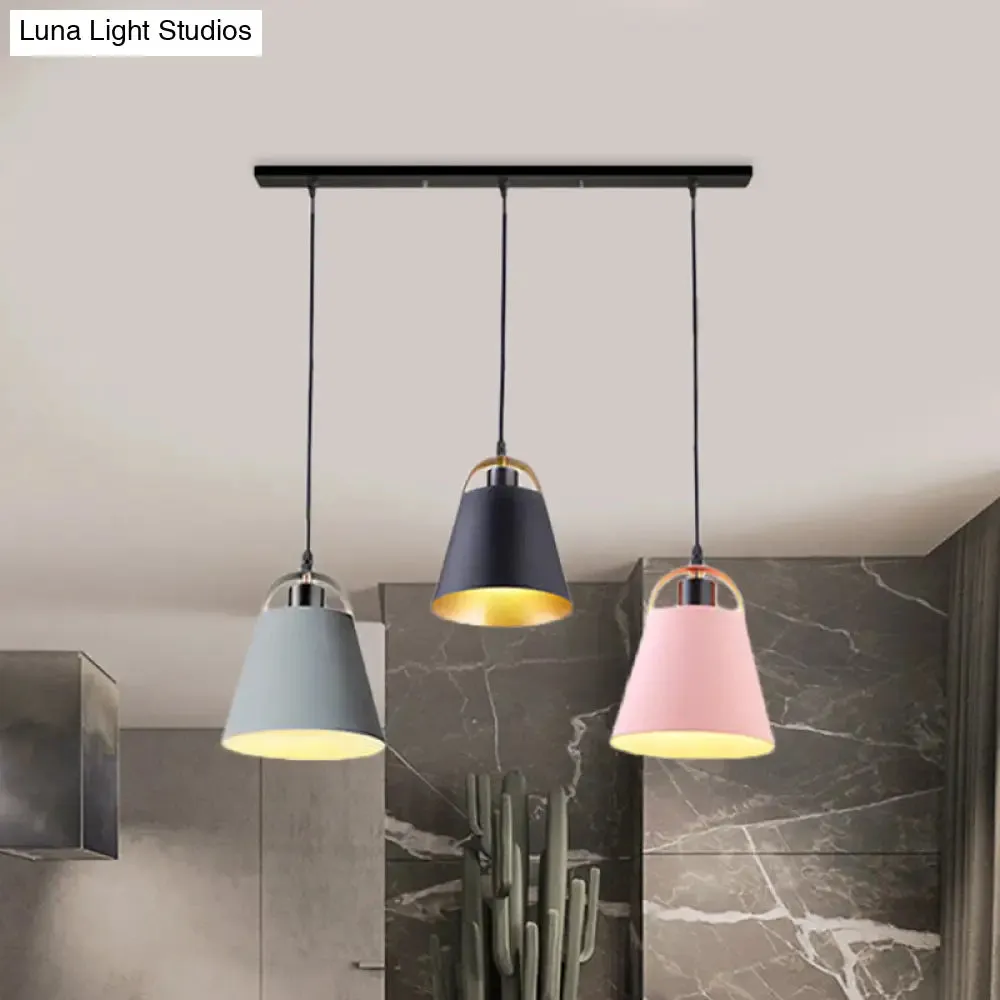 Contemporary Gray/Blue Metallic Pendant Light Fixture with 3 Bulbs for Living Room Ceiling