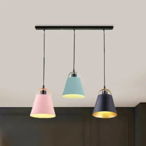 Contemporary Gray/Blue Metallic Pendant Light Fixture with 3 Bulbs for Living Room Ceiling