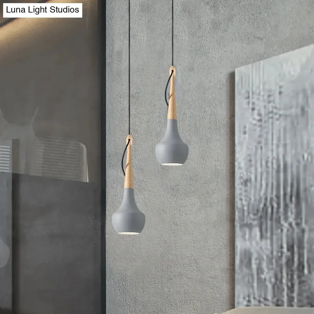 Contemporary Grey Bedside Pendant Light with Metal Gourd Shade - 1 Light, Down Lighting