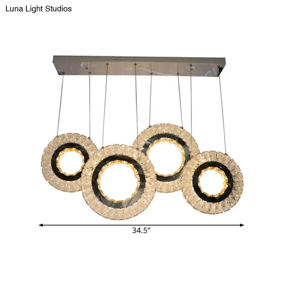 Contemporary LED Crystal Blocks Suspension Light - 4-Ring Multi Ceiling Lamp in Black