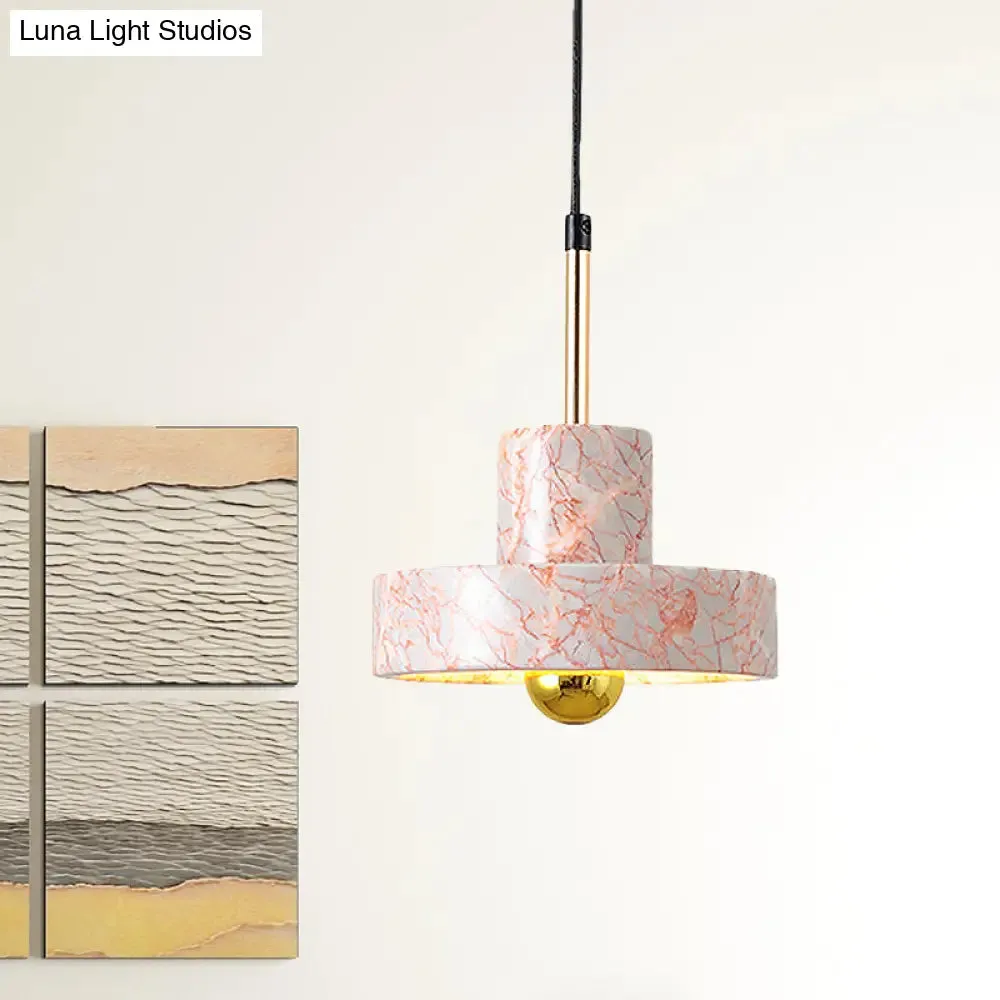 Contemporary Marble Drum Pendant Lamp - 1 Light Bedroom Ceiling Fixture (Black/White/Pink)