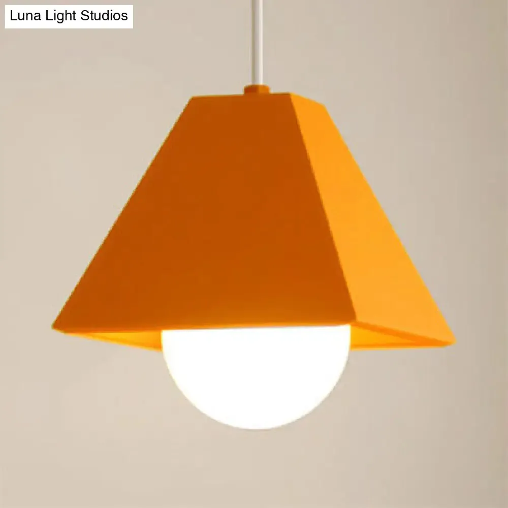 Contemporary Metallic Bedroom Pendant Light with Orange/Green Pyramid Shade & 1 Bulb