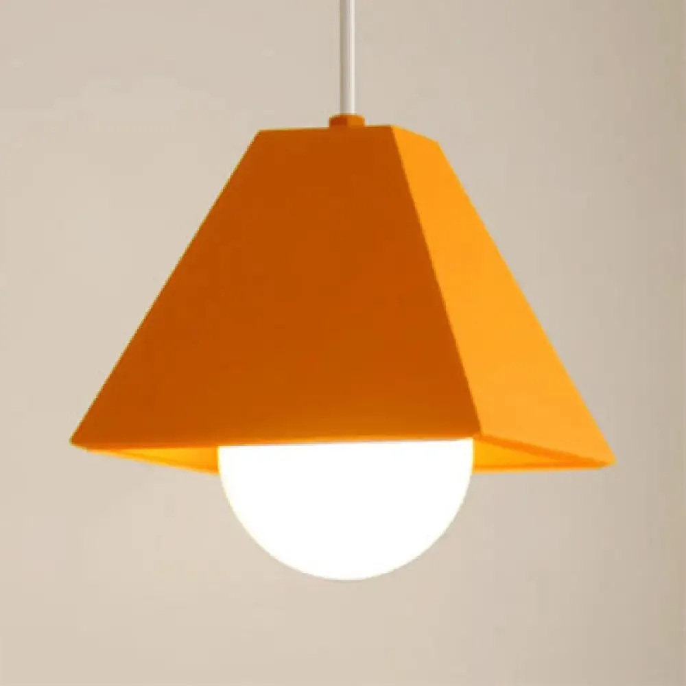 Contemporary Metallic Bedroom Pendant Light with Orange/Green Pyramid Shade & 1 Bulb