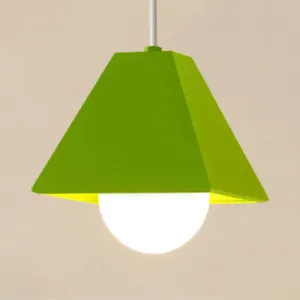 Contemporary Metallic Bedroom Pendant Light with Orange/Green Pyramid Shade & 1 Bulb