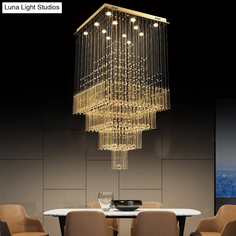 Contemporary Silver Crystal Suspension Lamp with 13 LED Lights - Stair Cluster Pendant Light