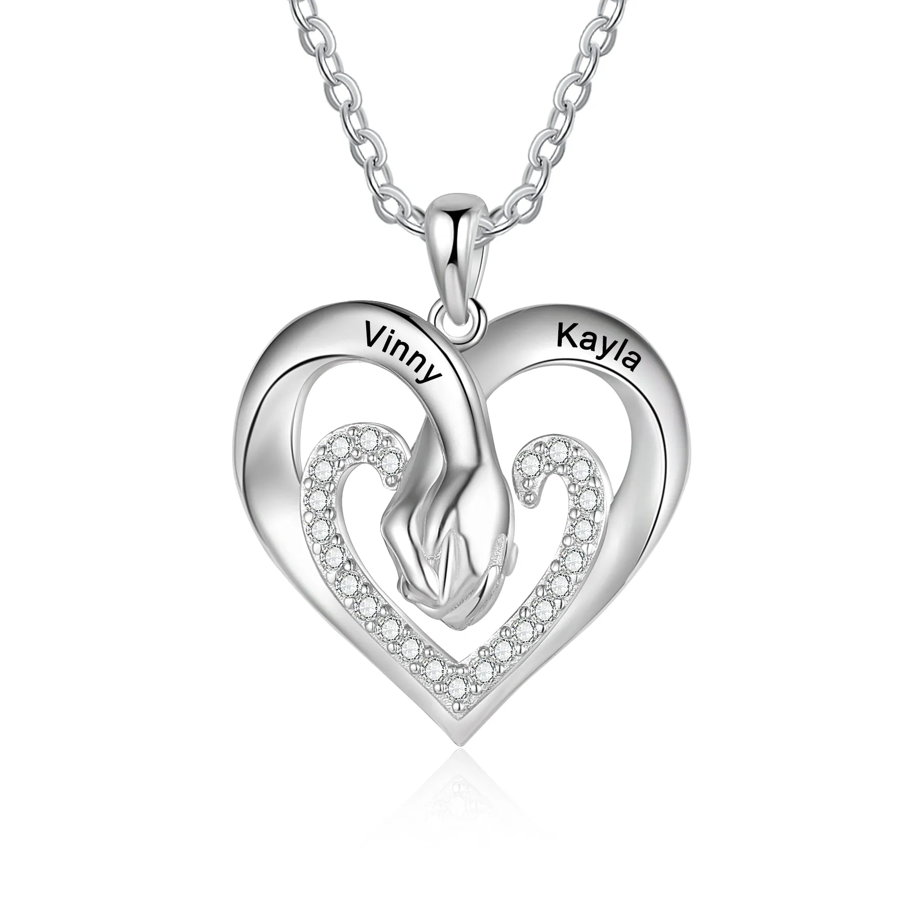 Custom Name Heart Necklace with Handing Hand