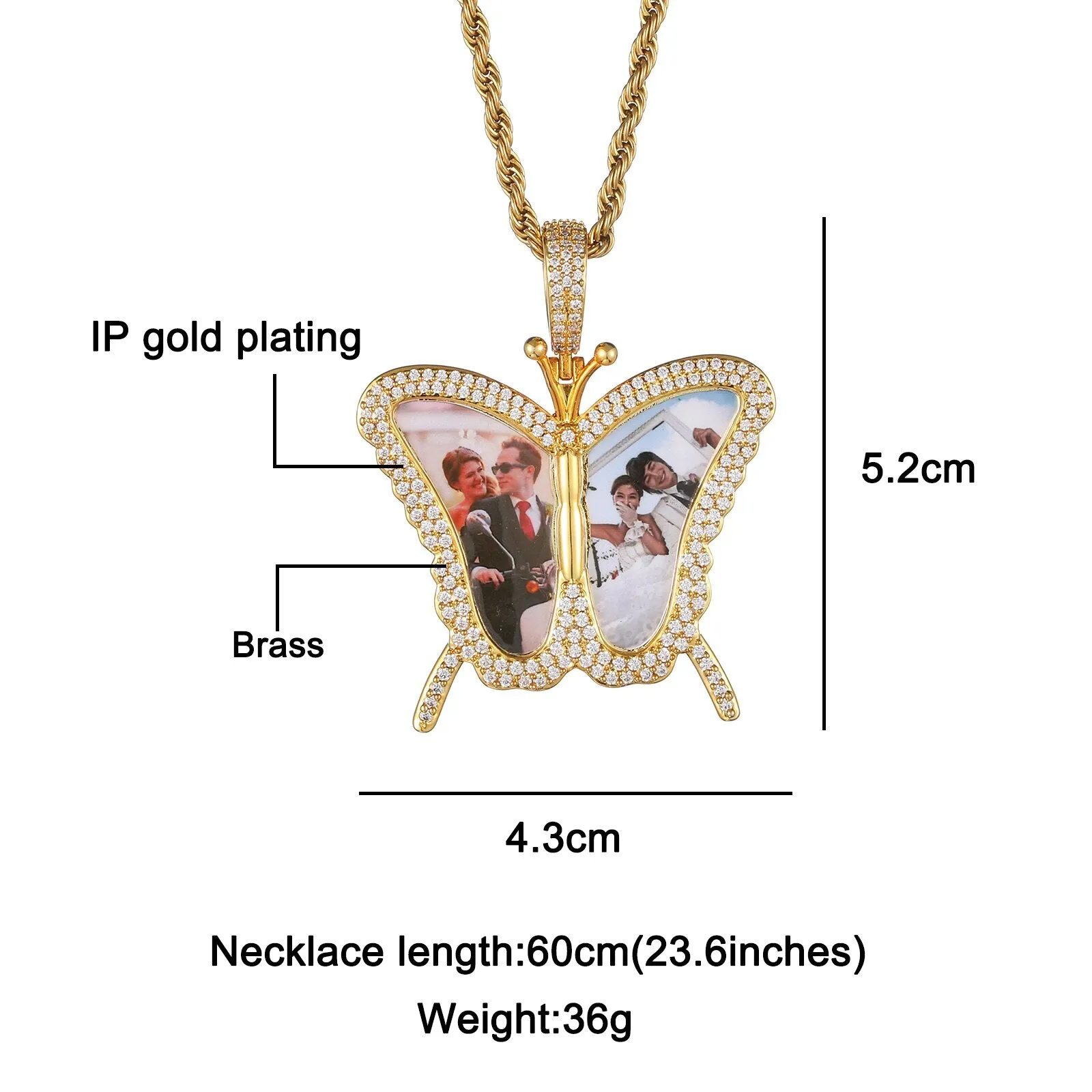 Custom Photo Butterfly Shape Necklace Pendant