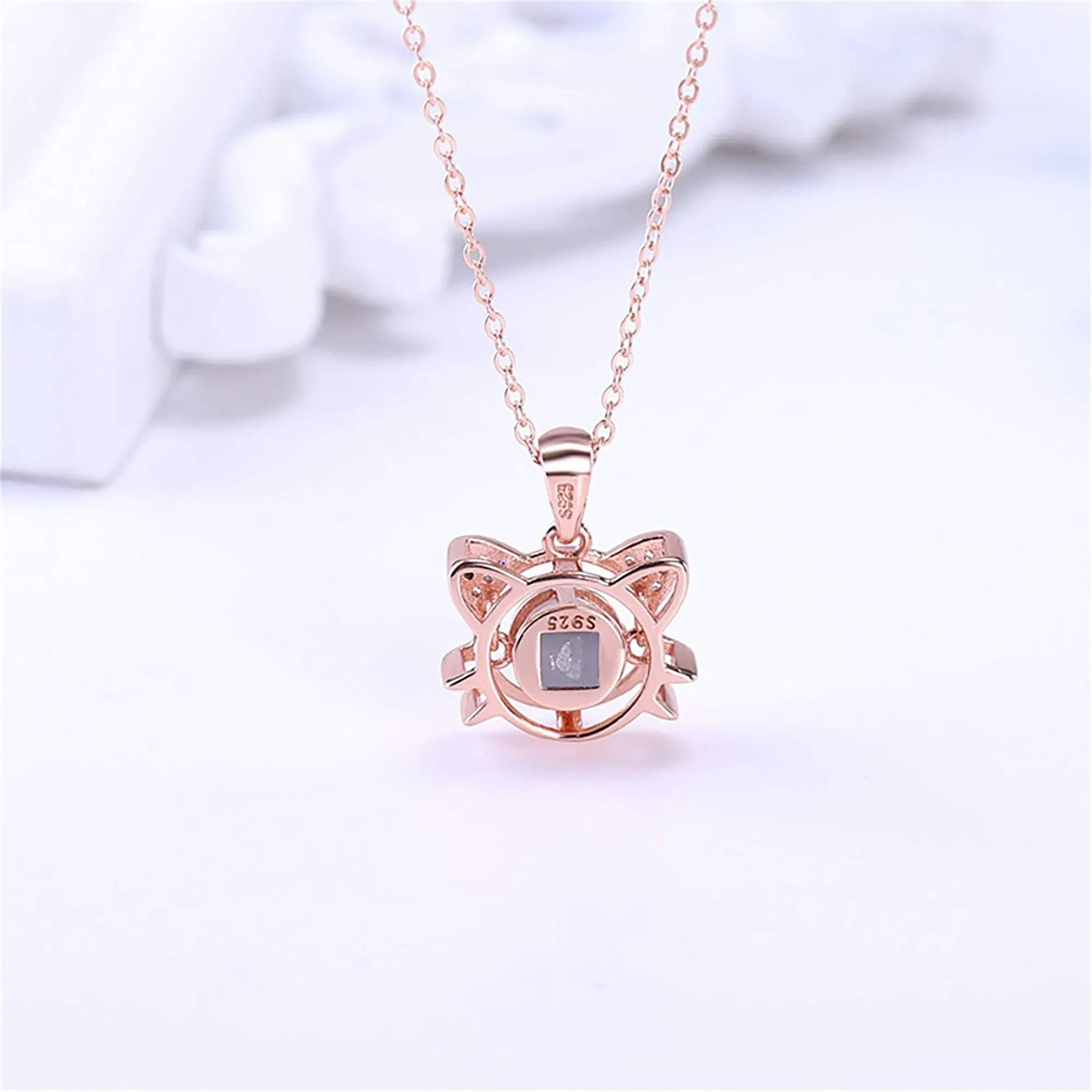 Cute Cat Shaped Projection Pendant Personalized Custom Photo Name Necklace