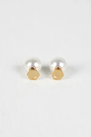 Cutout Hexagon And Pearl Double Sided Earrings