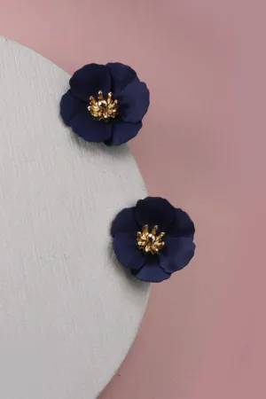 Dainty Flowers Post Earrings Navy