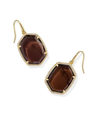 Daphne Pave Frame Drop Earring - Gold Smoky Quartz