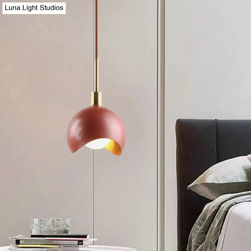 Designer Red Quarter Sphere Pendant Lamp with Waveform Edge and Metal Suspension Light