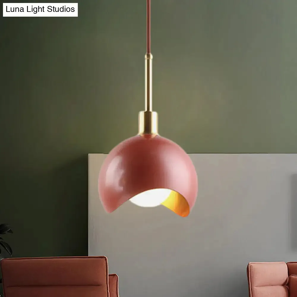 Designer Red Quarter Sphere Pendant Lamp with Waveform Edge and Metal Suspension Light