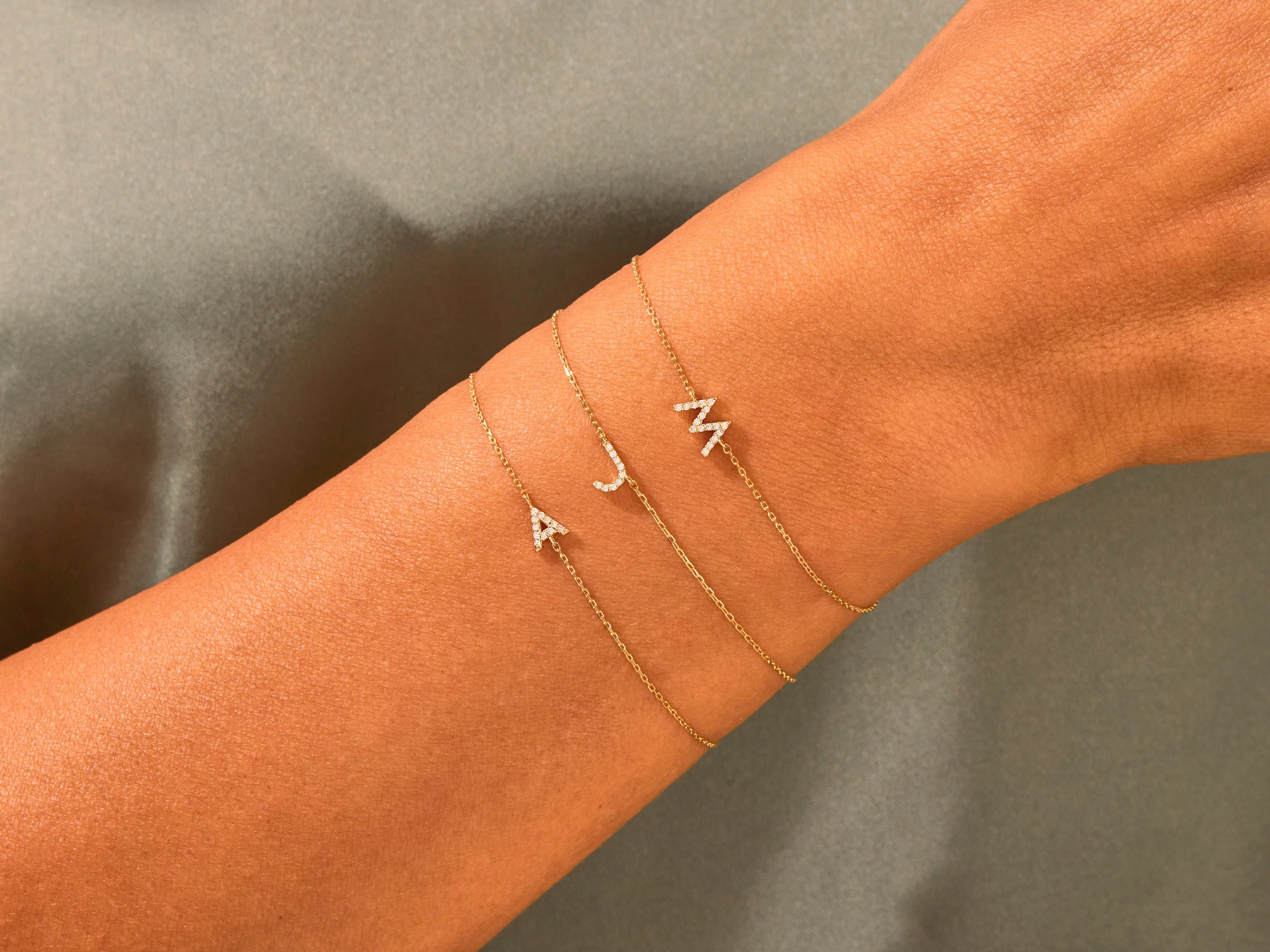 Diamond Initial Letter Bracelet in 14k Gold