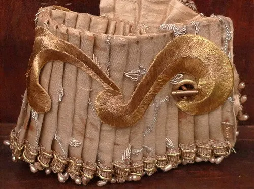 Dimitri Dassios Pleated Embroidered Gold Cuffs with Pearls