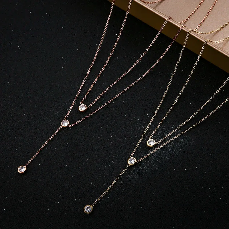 Double Layer Zircon Long Necklace